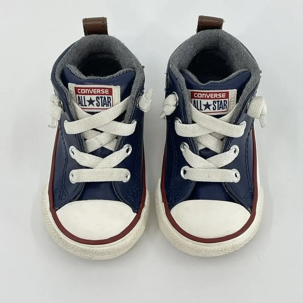 Converse All Stars Infant Size 4 Navy Blue Leather High Top Baby Sneakers